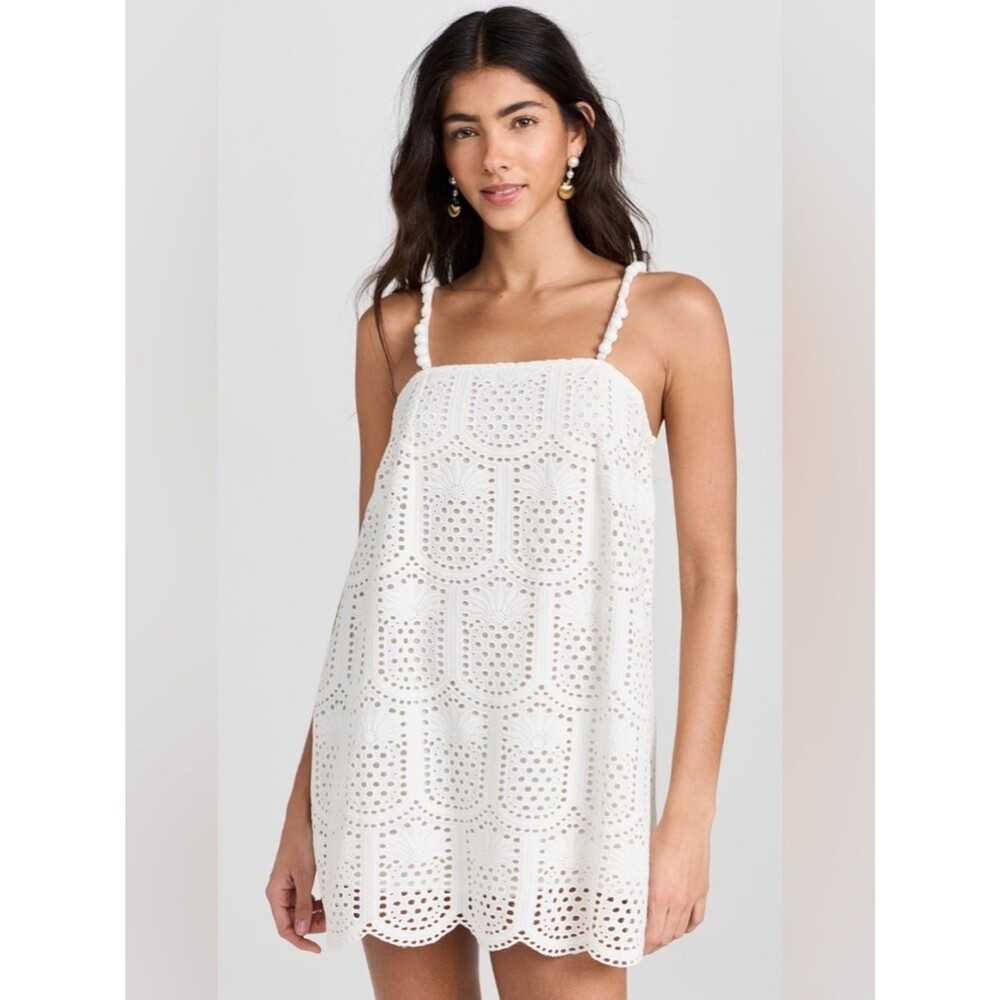 Sundress Karla Pineapple Eyelet White Mini Dress Scallop Hem Cotton New Medium